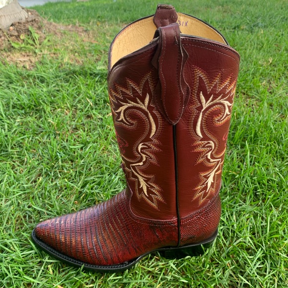 MEN'S COWBOY BOOTS LIZARD PRINT LEATHER WiINE BOTA - Picture 4 of 8